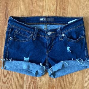 Levi’s Dark Wash Distressed Cut Off Shorts